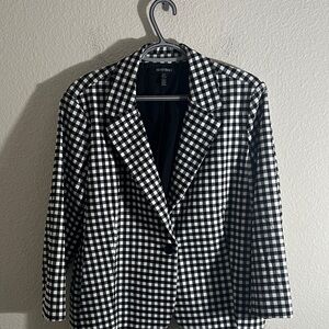 Ellen Tracy Gingham Plaid Blazer Black White Single Button Sz XL CAREER WORK